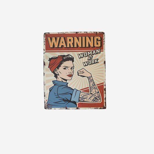 Blechschild Warning Woman at Work 20x25cm