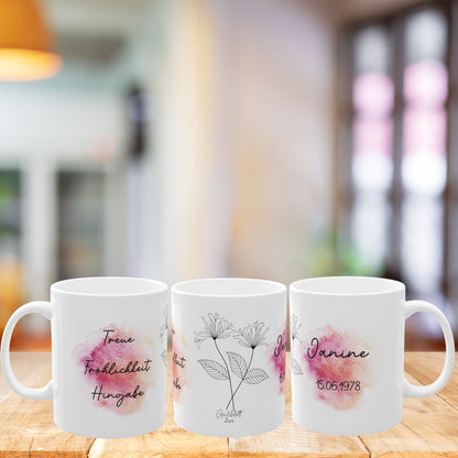 Tasse mit Geburtsblume personalisiert