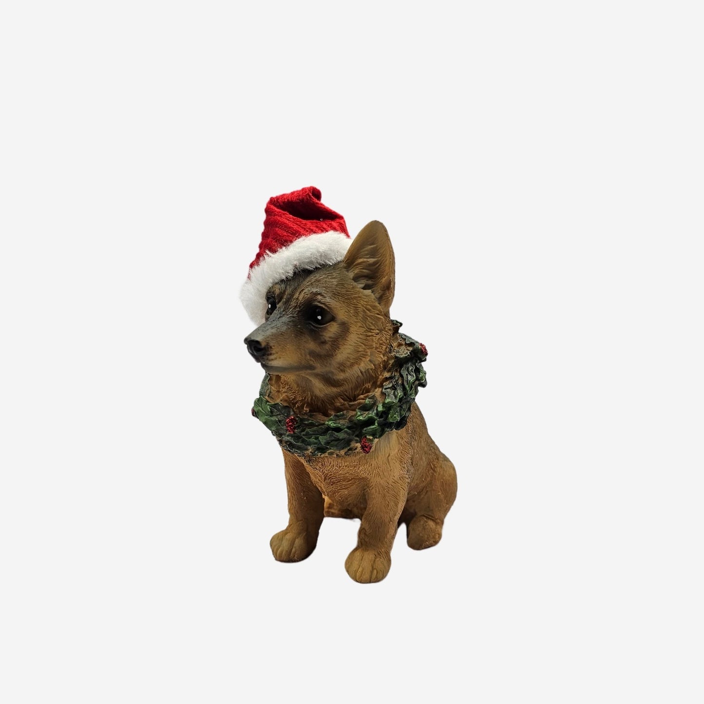 Weihnachtsfigur Hund mit Weihnachtsmütze Dekoration