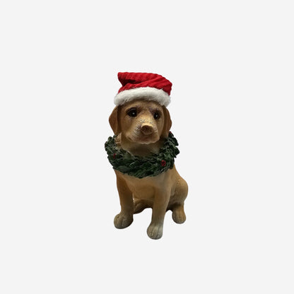 Weihnachtsfigur Hund mit Weihnachtsmütze Dekoration