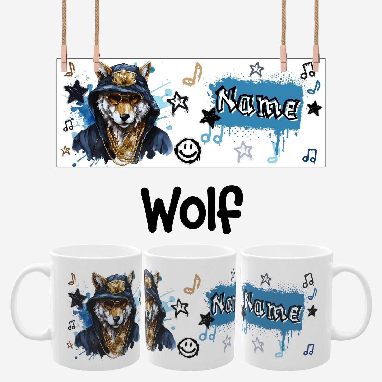 „Hip Hop Tiere“ Tasse personalisiert