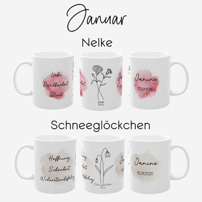 Tasse mit Geburtsblume personalisiert