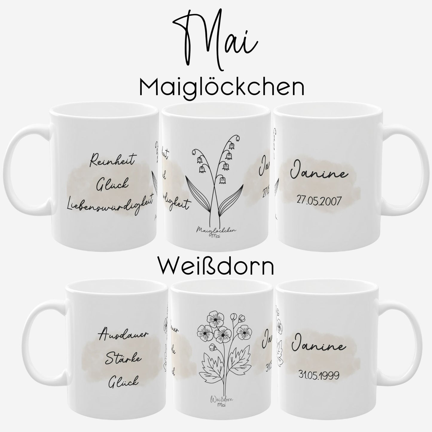 Tasse mit Geburtsblume personalisiert