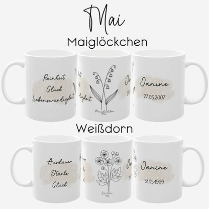 Tasse mit Geburtsblume personalisiert