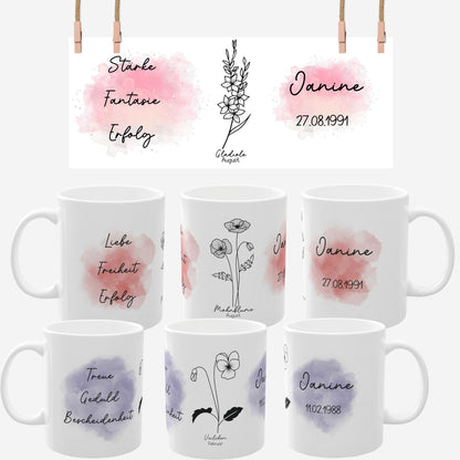 Tasse mit Geburtsblume personalisiert