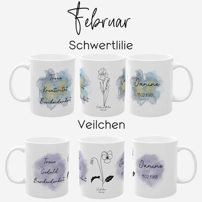 Tasse mit Geburtsblume personalisiert