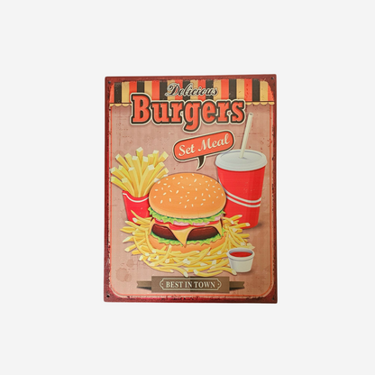 Blechschild Fast Food Burger Menü 25x33cm