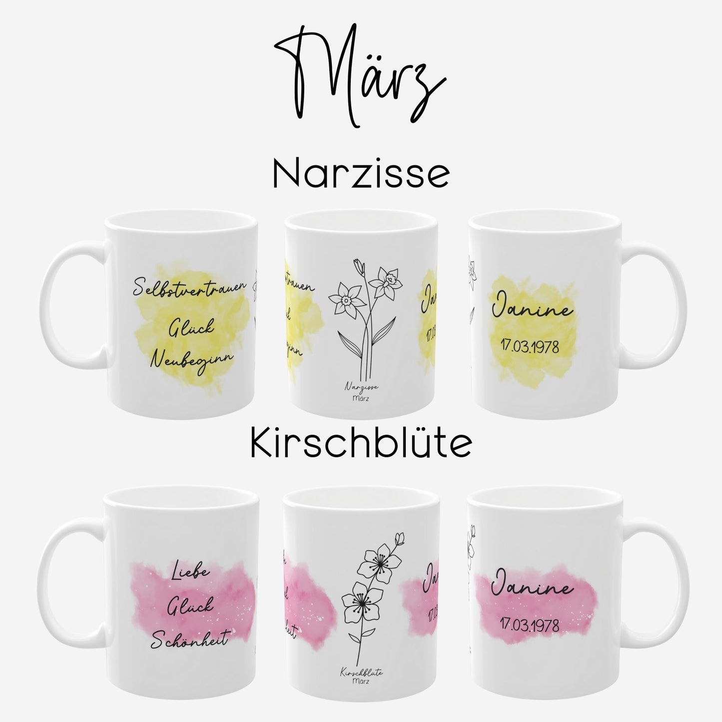 Tasse mit Geburtsblume personalisiert