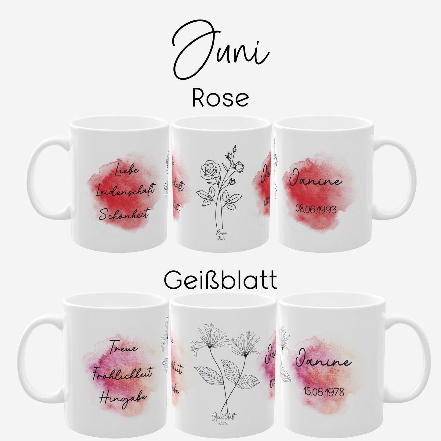 Tasse mit Geburtsblume personalisiert